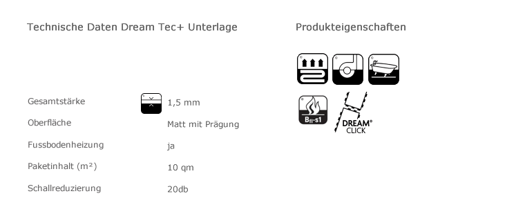 Technische Daten: DreamTec Unterlage