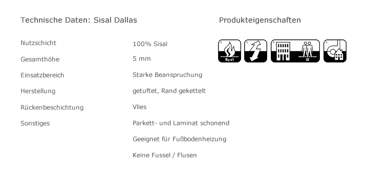 Technische Daten: Sisalläufer Dallas