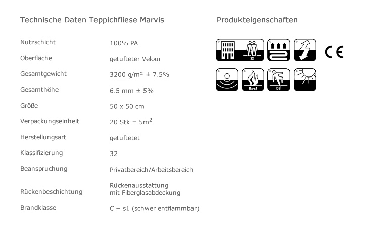 Technische Daten Marvin Teppichfliesen