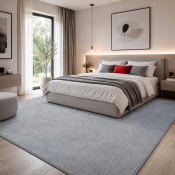 hellgrauer Velours Teppich für Schlafzimmer
