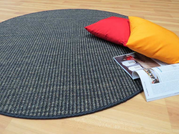 Sisalteppich Calcutta nach Maß, schwarz in rund gekettelt